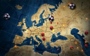 A map of Europe highlighting the locations of renowned football academies.