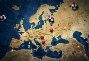Professional soccer trials. A map of Europe highlighting the locations of renowned football academies.